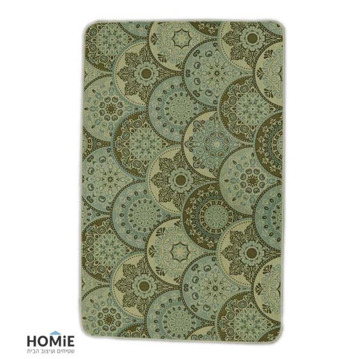 שטיח גומי למטבח וינטג' מנדלות ירוק דגם ליה 03. השטיח היוקרתי מתאים גם לשאר חלל הבית (אמבטיה, מסדרון, חדר שינה, חדר ילדים ועוד) ויכניס לשם המון סטייל, נוכחות ומיוחדות.