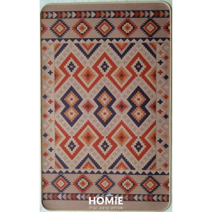 שטיח גומי למטבח וינטג' גיאומטרי מודרני שבטי (אתני) מעויינים אדום כחול דגם קוויבק 23. השטיח היוקרתי מתאים גם לשאר חלל הבית (אמבטיה, מסדרון, חדר שינה, חדר ילדים ועוד) ויכניס לשם המון סטייל, נוכחות ומיוחדות. 