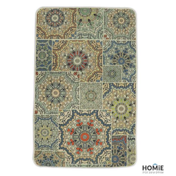 שטיח גומי למטבח וינטג' טלאים מנדלות פרחוני צבעוני דגם ליה 05. השטיח היוקרתי מתאים גם לשאר חלל הבית (אמבטיה, מסדרון, חדר שינה, חדר ילדים ועוד) ויכניס לשם המון סטייל, נוכחות ומיוחדות. 