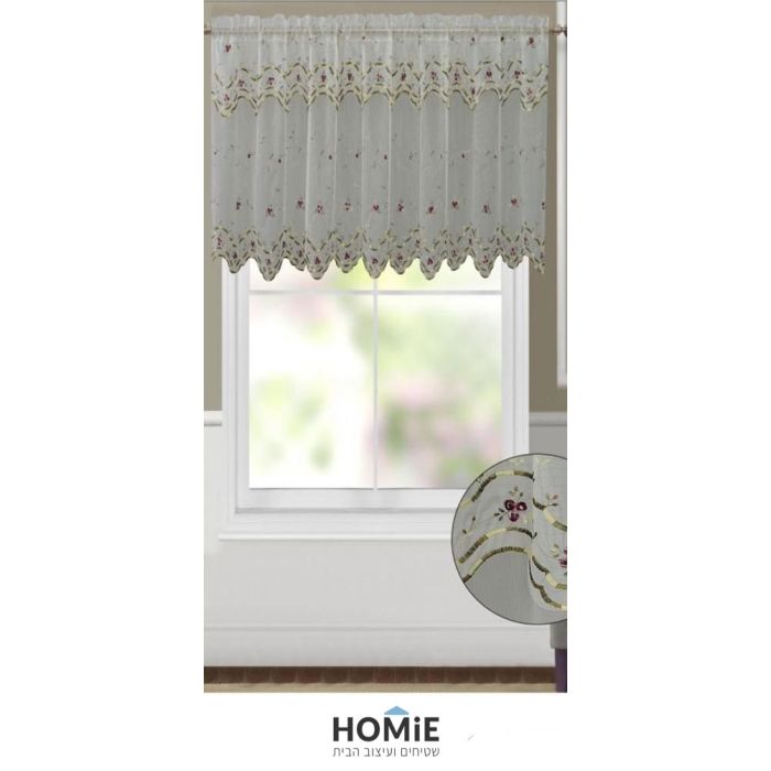 וילון וינטג' רקמה פרחוני לסלון ושאר חלל הבית השחלת בד דגם דולי. הוילון החצי שקוף מגיע בסגנון רטרו מרהיב ויתאים גם לחדר שינה, חדר ילדים/תינוקות, חדר אורחים, חדר משחקים, פינת ישיבה, פינת אוכל, מטבח, חדר עבודה, משרד, בית ספר וגן ילדים. 