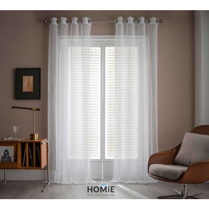 וילון רשת כותנה דקורטיבי מודרני חצי שקוף לסלון ושאר חלל הבית דגם פורטו. הוילון היוקרתי בסגנון הכפרי ישדרג כל חלל בכמה רמות ויתאים גם לפינות אוכל, חדרי שינה, חדרי ילדים ותינוקות.