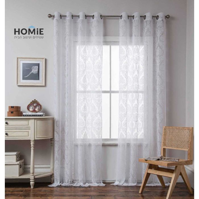 וילון וינטג' קלאסי ג'קארד רקמה שקוף לסלון ושאר חלל הבית דגם תרזה. 