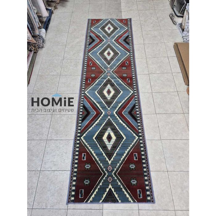 שטיח ראנר סלון מודרני אבסטרקטי דגם קרלוס – השטיח על הרצפה בשלמותו, צבעוני וגיאומטרי