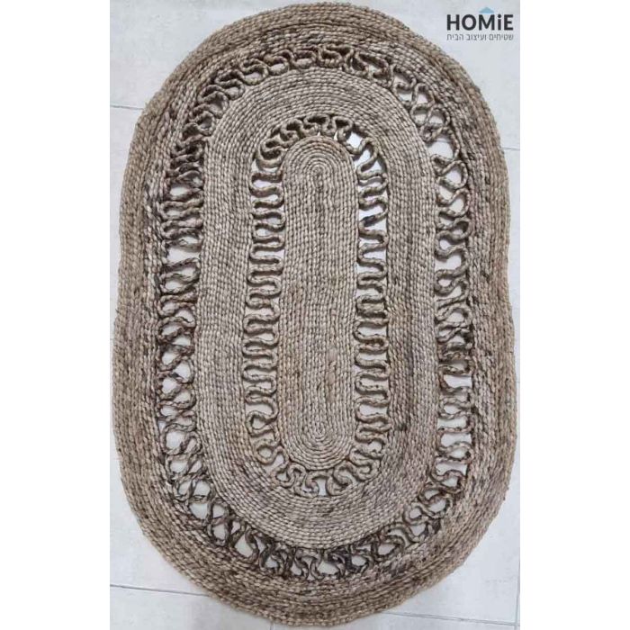 שטיח חבל טבעי (יוטה) אובלי (אליפסה) עבה דקורטיבי כסוף עבודת יד דגם ולנסיה 1805. השטיח המודרני-קלאסי היוקרתי מתאים לסלון, לחדר שינה, לחדר ילדים, לחדר/פינת משחקים, לחדר אורחים, למסדרון, לאמבטיה, למטבח, לפינת אוכל, לחדר עבודה, לגינה, לגן ילדים, לבית ספר ולמש