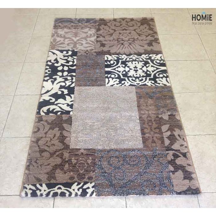 שטיח טלאים וינטג' יוקרתי לסלון, לחדר שינה, למטבח ושאר חלל הבית דגם דונטלו 86/80 בצבע חום, בז', שחור ושמנת