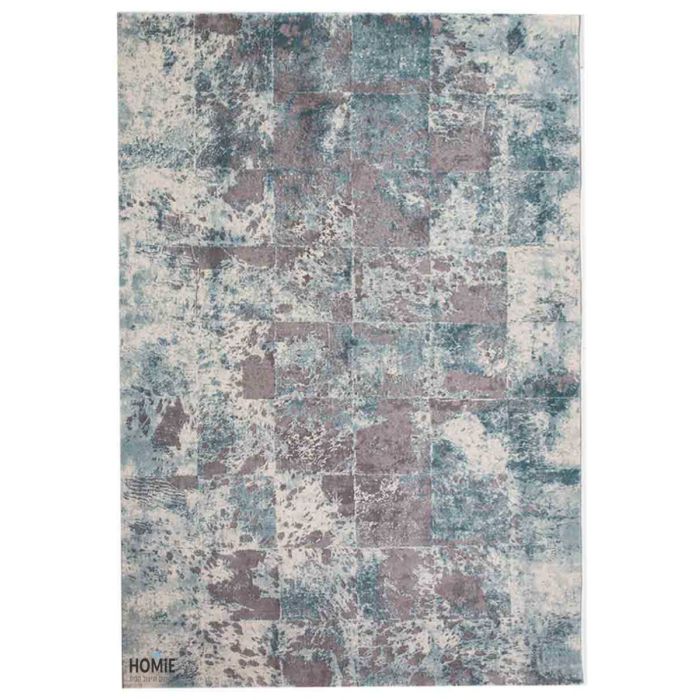 שטיח טלאים וינטג' יוקרתי לסלון, לחדר שינה, למטבח ושאר חלל הבית בצבע אפור וטורקיז דגם ג'סיקה 83/96. 