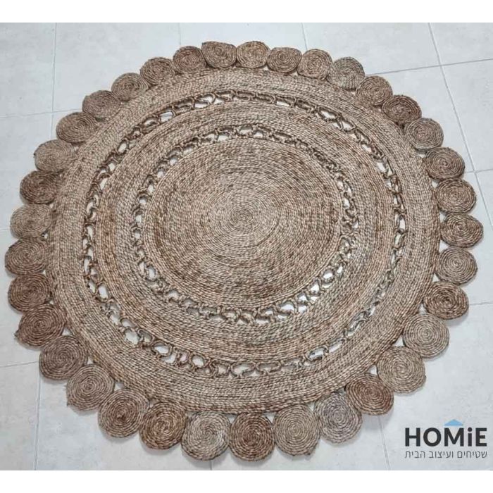 שטיח חבל טבעי (יוטה) עגול עבה דקורטיבי כסוף עבודת יד דגם ולנסיה 1808. השטיח המודרני-קלאסי היוקרתי מתאים לסלון, לחדר שינה, לחדר ילדים, לחדר/פינת משחקים, לחדר אורחים, למסדרון, לאמבטיה, למטבח, לפינת אוכל, לחדר עבודה, לגינה, לגן ילדים, לבית ספר ולמשרד. 