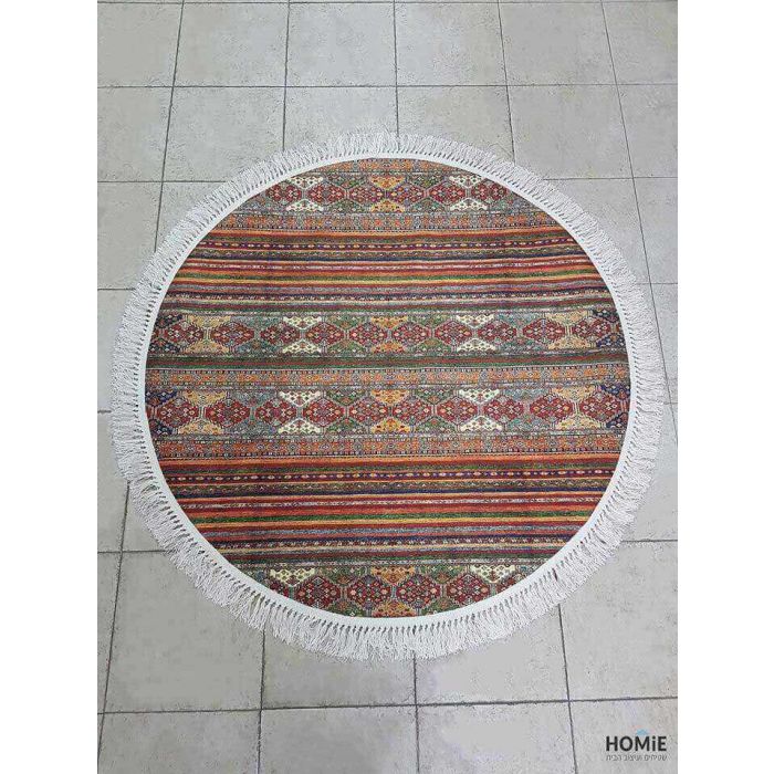 שטיח עגול וינטג' גיאומטרי שבטי (אתני) צבעוני מסאי A37 לסלון, חדר שינה ושאר הבית.