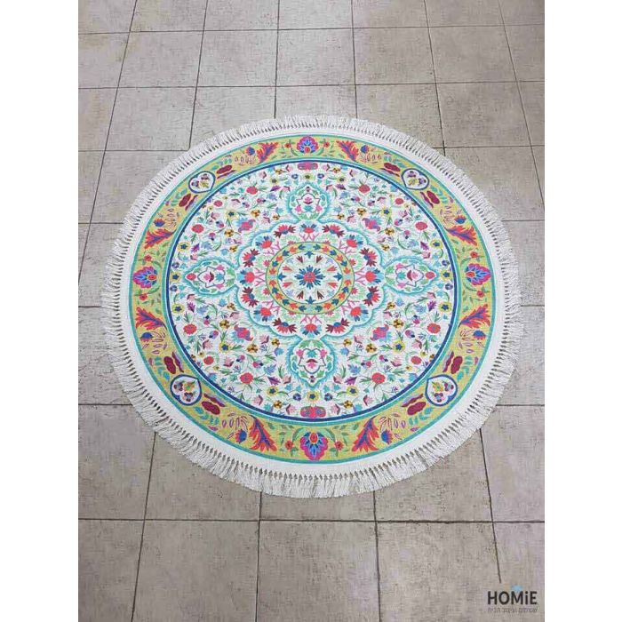 שטיח עגול וינטג' סמרקנד חרדל כותנה מודרני איכותי דגם סטפני S3 לסלון, לחדר שינה, לחדר ילדים, לאמבטיה, למסדרון, למטבח ולמשרד.