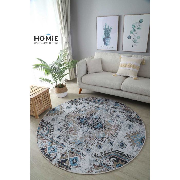 שטיח עגול וינטג' קלאסי אתני שבטי צבעוני דגם סלינה 06. השטיח היוקרתי שנראה כמו יצירת אומנות מגיע בסטייל עדין ואלגנטי ויתאים לסלון ושאר חלל הבית. 