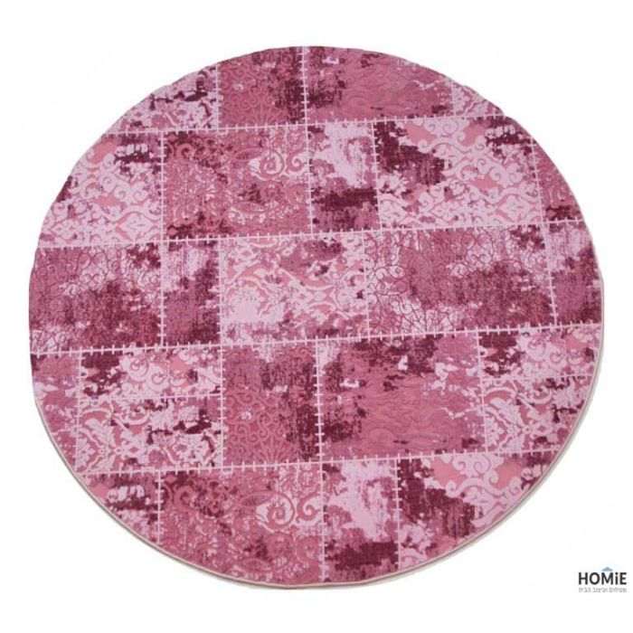 שטיח עגול וינטג' טלאים גיאומטרי יוקרתי לסלון, לחדר שינה, לחדר ילדים, למטבח ושאר חלל הבית דגם זאוס 58C בצבע ורוד-סגול. 