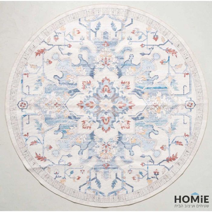 שטיח עגול וינטג' קלאסי מודרני מדליון בז' צבעוני דגם אנטוניו 09. השטיח מתאים לסלון ושאר הבית.