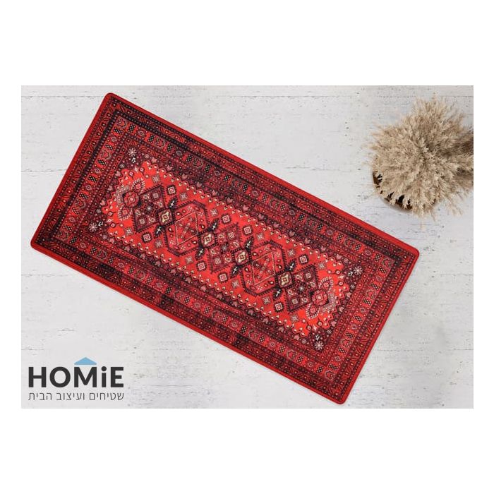 שטיח גומי וינטג' קלאסי דגם מדריד 23 בצבע אדום בורדו על הרצפה – זווית מוטה