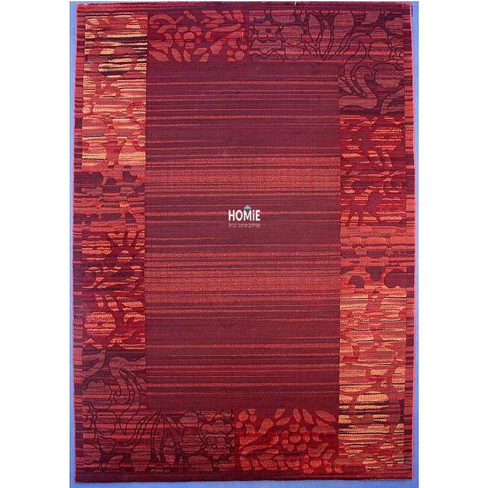 שטיח וינטג' אבסטרקטי פסים ופרחים לסלון, לחדר שינה, למטבח ושאר חלל הבית דגם דונטלו 02/10 בצבע אדום, בורדו וצהוב