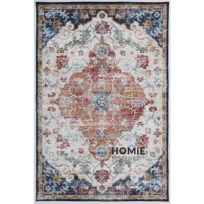 שטיח וינטג' קלאסי מודרני אנטוניו 05 במלבן בצבעים פרחוניים מוצג בשלמותו