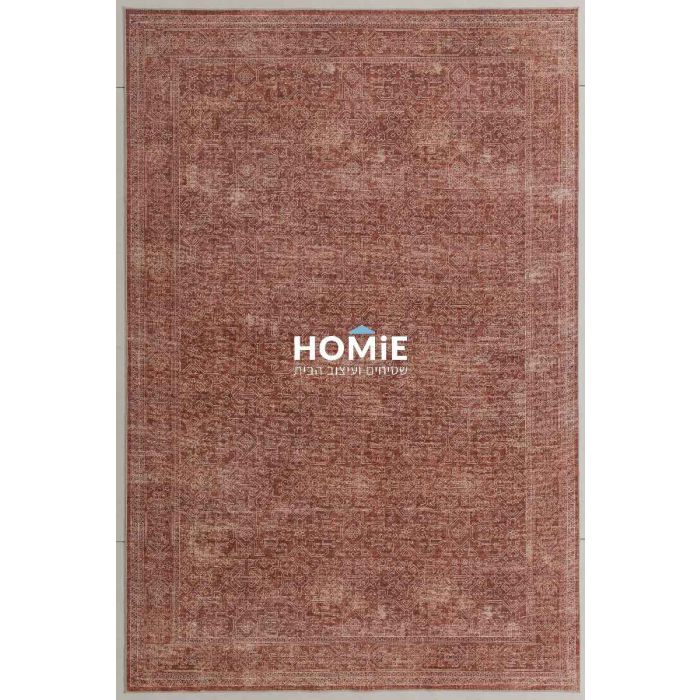 שטיח וינטג' קלאסי דגם ארתור 05 בצבע טרקוטה, עם עיצוב אתני ושבטי, מונח בסלון