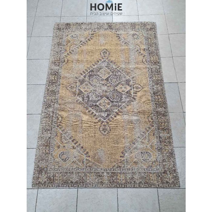 שטיח וינטג' כותנה שאניל מדליון יוקרתי צהוב דגם אליזבט. שטיח הג'קארד המשופשף יתאים לסלון, לחדר שינה, לחדר ילדים, לאמבטיה, למסדרון, לפינת משחקים, לפינת אוכל, למטבח, לחדר עבודה ולמשרד. 