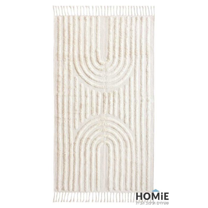 שטיח וינטג' גיאומטרי מודרני כותנה שמנת דגם לואיזה 01. השטיח היוקרתי בסגנון הכפרי משתלב בצורה אידיאלית בסלון, חדר שינה, חדר ילדים, מסדרון, אמבטיה, חדר אורחים, חדר משחקים, פינת ישיבה, פינת אוכל, מטבח, חדר עבודה ומשרד.