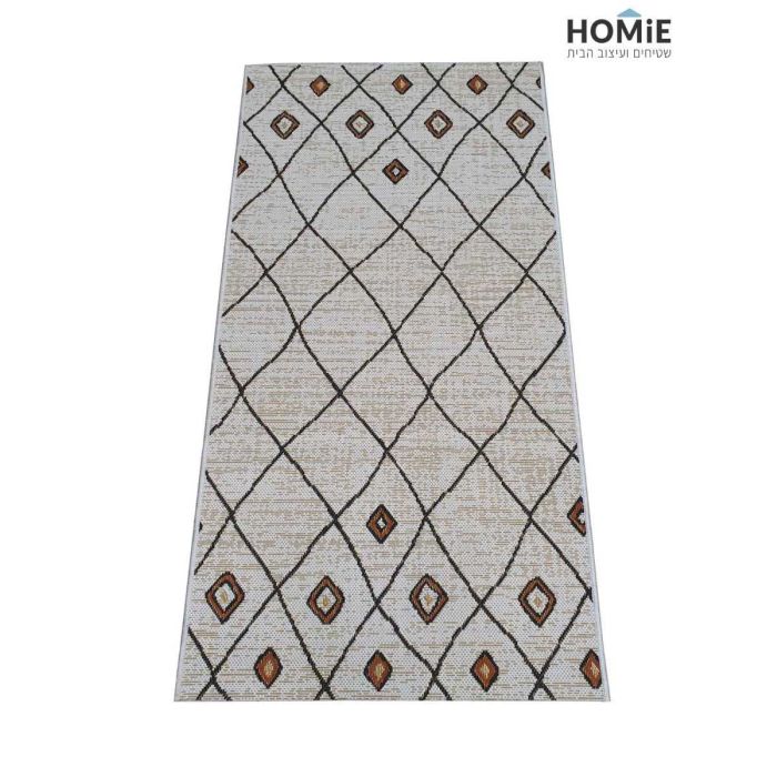 שטיח חבל וינטג' גיאומטרי מודרני מעויינים דגם וויסטלר 65/964 בצבעי חום, בז' ושחור. השטיח היוקרתי מתאים לסלון, חדר שינה, חדר ילדים, אמבטיה, מסדרון, חדר אורחים, פינת משחקים, פינת אוכל, חדר עבודה, גינה, משרד, בית ספר וגן ילדים. 