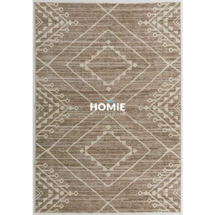 שטיח וינטג' גיאומטרי מודרני מעויינים חום בז' דגם ארתור 03. השטיח מתאים לסלון ושאר הבית.