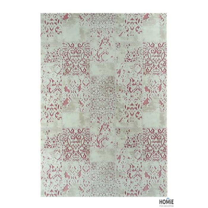 שטיח וינטג' טלאים גיאומטרי יוקרתי לסלון, לחדר שינה, לחדר ילדים, למטבח ושאר חלל הבית דגם זאוס 58I בצבע ורוד עתיק. 