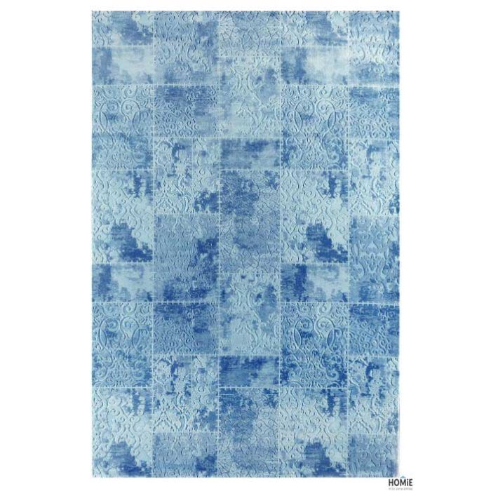 שטיח וינטג' טלאים גיאומטרי יוקרתי לסלון, לחדר שינה, לחדר ילדים, למטבח ושאר חלל הבית דגם זאוס 58F בצבע כחול תכלת. 