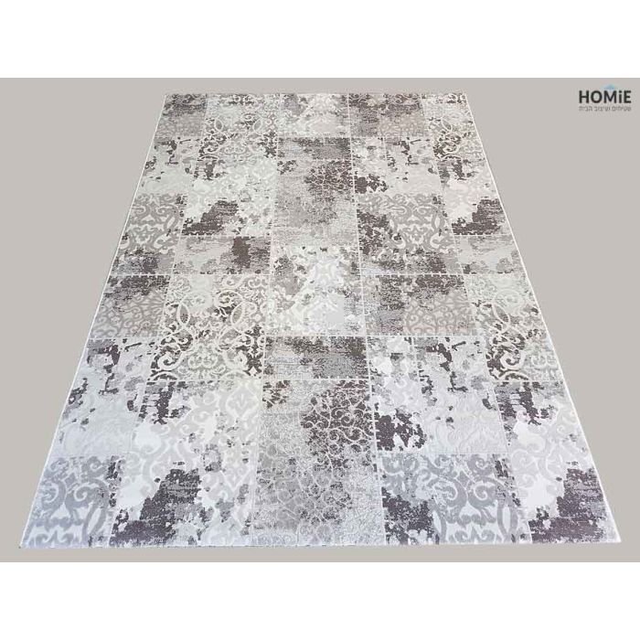 שטיח וינטג' טלאים גיאומטרי מודרני יוקרתי לסלון, לחדר שינה, למטבח ושאר חלל הבית דגם זאוס 58Q בצבע חום בז'. 