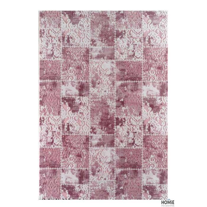 שטיח וינטג' טלאים גיאומטרי יוקרתי לסלון, לחדר שינה, לחדר ילדים, למטבח ושאר חלל הבית דגם זאוס 58C בצבע ורוד-סגול. 