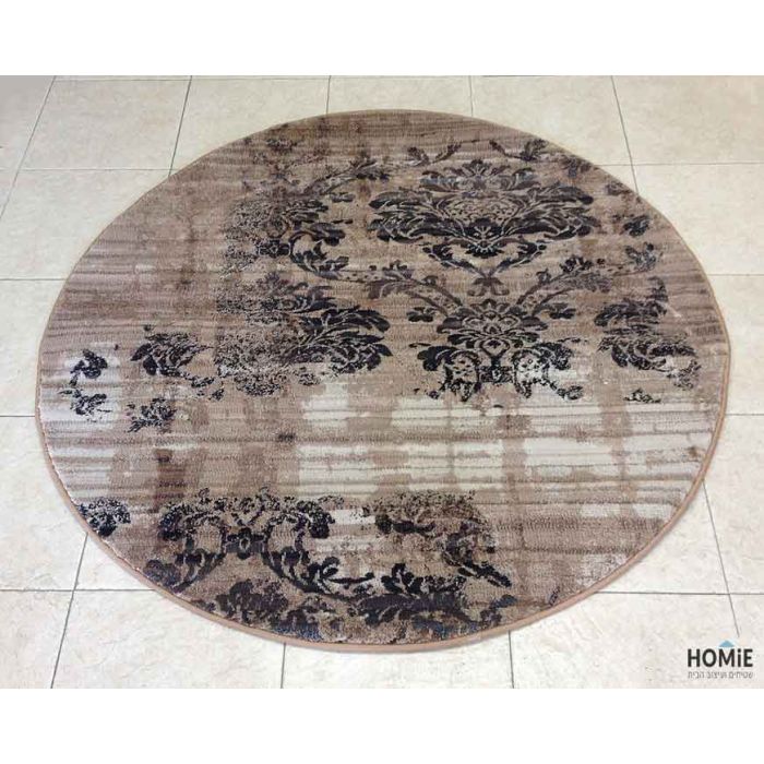 שטיח עגול וינטג' יוקרתי לסלון, לחדר שינה, למטבח ושאר חלל הבית דגם דונטלו 59/80 בצבע חום, בז' ושחור