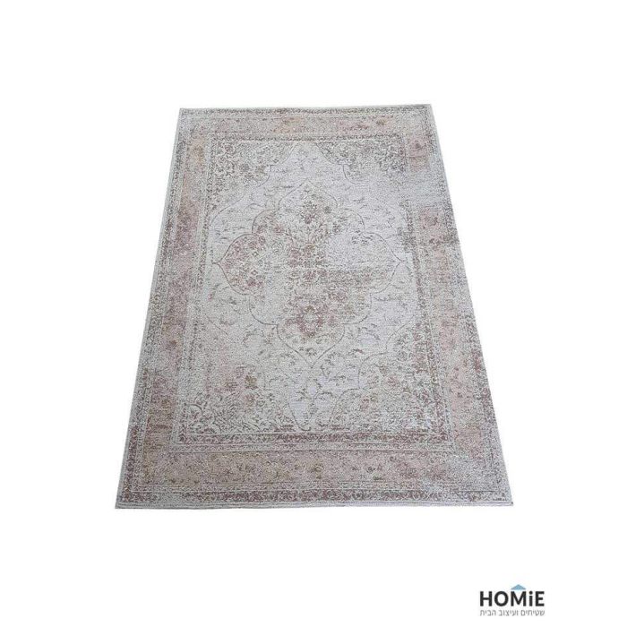 שטיח וינטג' שאניל כותנה פרחוני דהוי ומשופשף יוקרתי לסלון, לחדר שינה, למטבח ושאר חלל הבית דגם ג'ובאנלה טורקיז חום. 