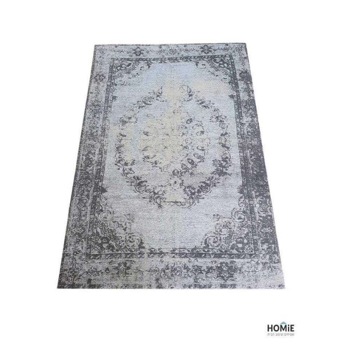 שטיח וינטג' שאניל יוקרתי עשוי 100% כותנה לסלון, לחדר שינה, למטבח ושאר חלל הבית דגם סנטוריני 06 בצבע אפור אקוומרין. 