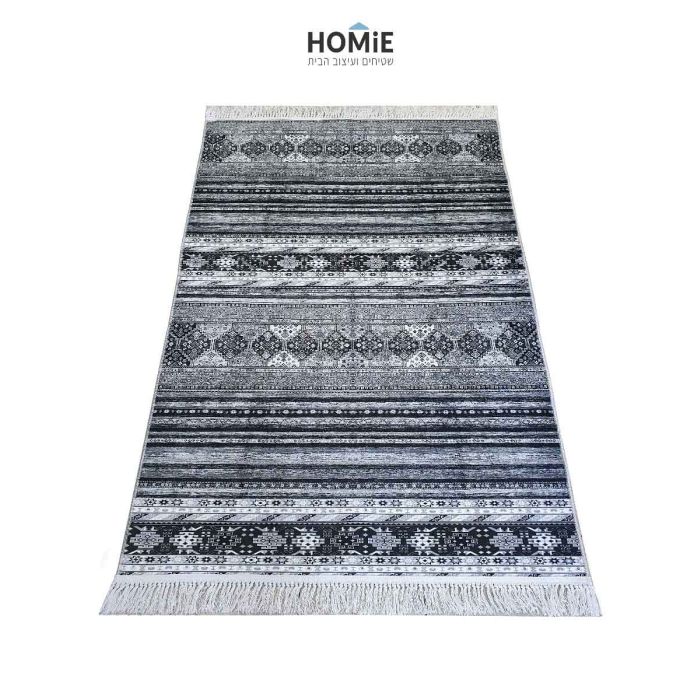שטיח וינטג' גיאומטרי שבטי (אתני) אפור שחור מודרני איכותי דגם מסאי M38 לסלון, לחדר שינה, לאמבטיה, לחדר ילדים, למסדרון, למטבח, לפינת אוכל, לחדר עבודה ולמשרד. 