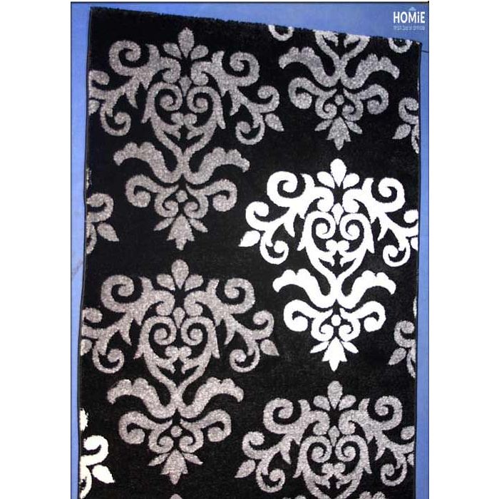 שטיח וינטג' מהודר עיטורים פרחוניים לסלון, לחדר שינה, למטבח ושאר חלל הבית בצבע אפור, שחור ולבן דגם אקסלנס 029