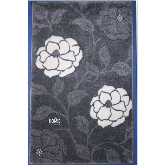 שטיח וינטג' פרחים לסלון, לחדר שינה, למטבח ושאר חלל הבית דגם אקסלנס 209 בצבע אפור כהה, אפור בהיר ולבן