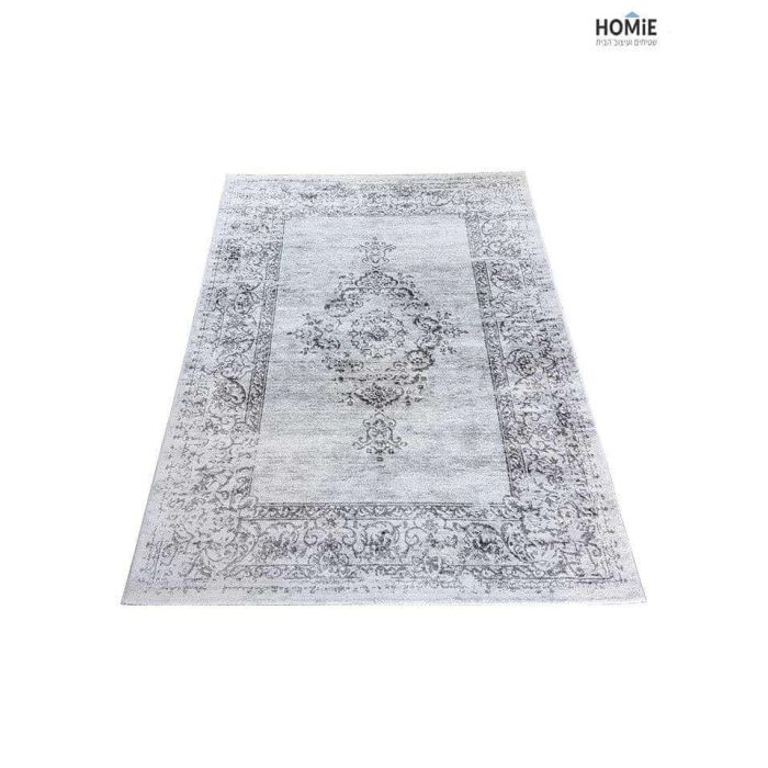 שטיח וינטג' מדליון מודרני יוקרתי דגם מילאנו 52/60 בצבע אפור לסלון, לחדר שינה, למטבח, לפינת אוכל, לחדר עבודה ולמשרד.