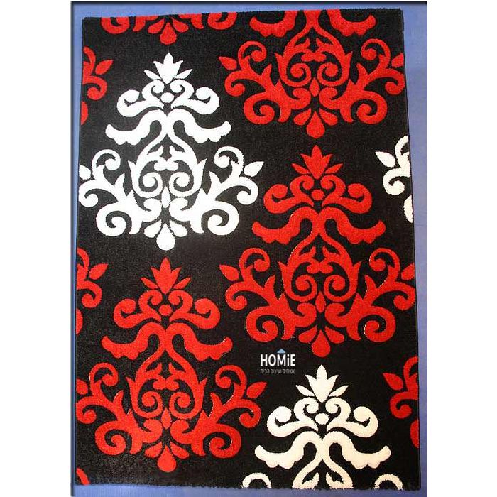 שטיח וינטג' מהודר עיטורים פרחוניים לסלון, לחדר שינה, למטבח ושאר חלל הבית בצבע אדום, שחור ולבן דגם אקסלנס 029