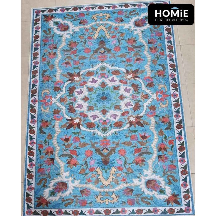 שטיח וינטג' סמרקנד טורקיז כותנה מודרני איכותי דגם סטפני S2 לסלון, לחדר שינה, לחדר ילדים, לאמבטיה, למסדרון, למטבח ולמשרד.