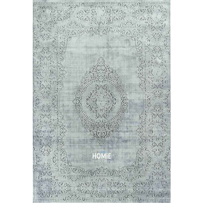 שטיח וינטג' מדליון יוקרתי לסלון, לחדר שינה, למטבח ושאר חלל הבית דגם זאוס 46B בצבע אפור.