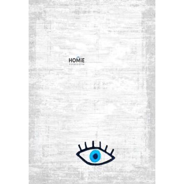 שטיח כותנה אבסטרקטי איכותי עין כחולה דגם לטיסיה 5553 בצבע אפור כחול לסלון, לחדר שינה, למסדרון, לאמבטיה, לפינת אוכל, למטבח, לחדר עבודה ולמשרד.