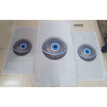 שטיח כותנה אבסטרקטי איכותי עיניים כחולות דגם לטיסיה 5556 בצבע אפור, חום וכחול לסלון, לחדר שינה, למסדרון, לאמבטיה, לפינת אוכל, למטבח, לחדר עבודה ולמשרד.