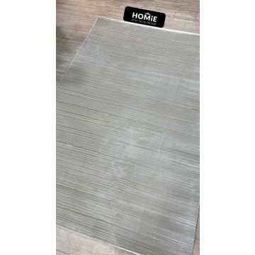 שטיח סלון פרדריק מודרני בגווני בז'-קרם, דוגמה אבסטרקטית־גיאומטרית, על פרקט