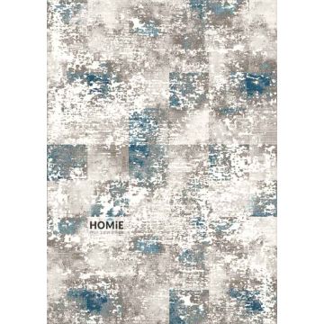 שטיח סלון אבסטרקטי גיאומטרי טלאים מודרני דגם אלכסנדרה - מבט על כל השטיח עם צבעים חום, בז', כחול נייבי, טורקיז ושמנת