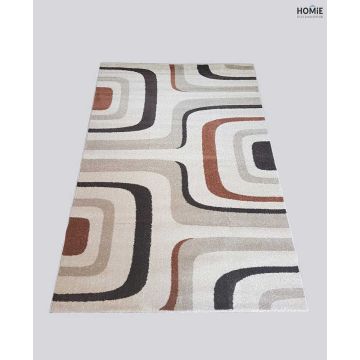 שטיח אבסטרקטי גיאומטרי חום בז' שמנת דגם אטלנטיס 03/66