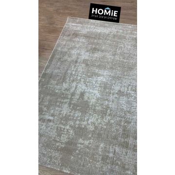 שטיח אבסטרקטי מודרני דגם סרגוסה בגווני בז’ על פרקט בסלון, מראה מלא של השטיח