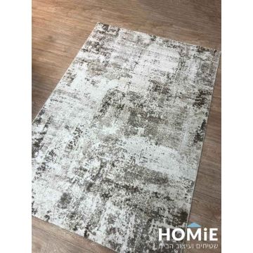 שטיח סלון אבסטרקטי מודרני חום בז' שמנת דגם אשלי על רצפת פרקט 
