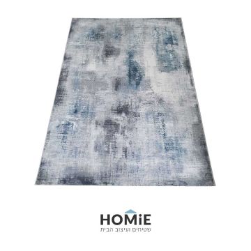 שטיח אבסטרקטי מודרני מעוצב דגם קמילה 25/95 בצבע אפור, כחול ותכלת. שטיח הויסקוזה יתאים לסלון ושאר הבית.