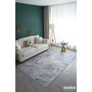 שטיח אבסטרקטי מודרני אפור כחול דגם סלינה 01. השטיח היוקרתי שנראה כמו יצירת אומנות מגיע בסטייל עדין ואלגנטי ויתאים לסלון ושאר חלל הבית. 