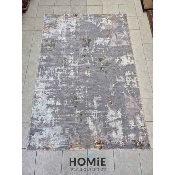 שטיח אבסטרקטי סיישל 13/21 בגווני אפור, כתום וירוק זית – מראה מלא של השטיח בעיצוב מודרני ומשופשף.
