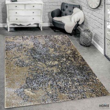 שטיח אבסטרקטי מודרני יוקרתי דגם ברילוצ'ה 69A בצבע בז', שחור ואפור לסלון, לחדר שינה, לחדר ילדים, למסדרון, למטבח, לפינת אוכל, לחדר עבודה ולמשרד.