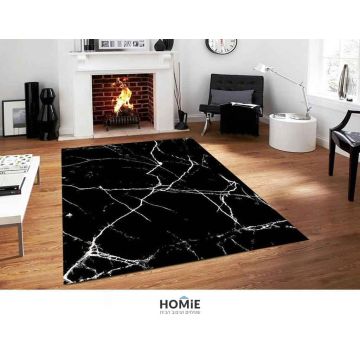 שטיח אבסטרקטי גיאומטרי מודרני יוקרתי שחור לבן דגם ג'וליה 91A. השטיח המיוחד מתאים לסלון, לחדר שינה, לחדר ילדים, לאמבטיה, למטבח, למסדרון, לפינת אוכל, לחדר עבודה, למשרד, לבית הספר וגן ילדים.